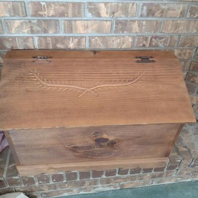 Large, Wooden Storage Box with Duck Design- Approx 28" Wide, 13" Deep.