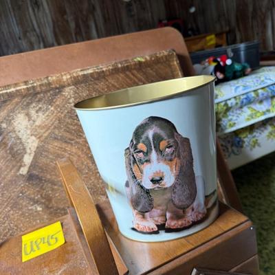 Sale Photo Thumbnail #135: Card table, small table with layers of storage, dog basket, etc.