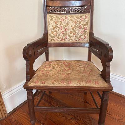 Vintage Carved Wood Armchair