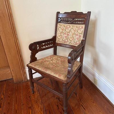 Vintage Carved Wood Armchair