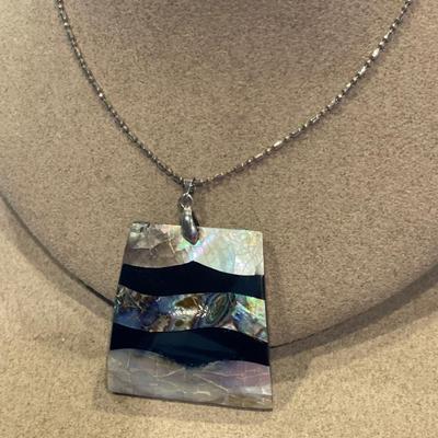 Large Cimi Sterling clip on earrings & abalone with sterling chain