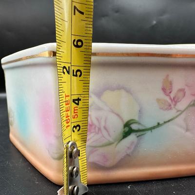 Vintage RS Prussia Hexagon Porcelain Trinket Jewelry Box, Hand Painted Roses