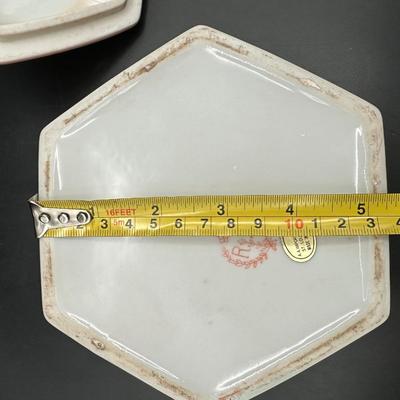 Vintage RS Prussia Hexagon Porcelain Trinket Jewelry Box, Hand Painted Roses