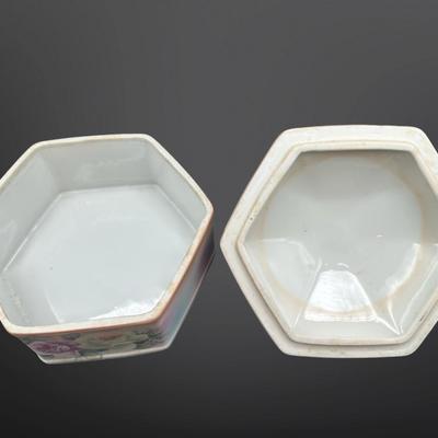Vintage RS Prussia Hexagon Porcelain Trinket Jewelry Box, Hand Painted Roses