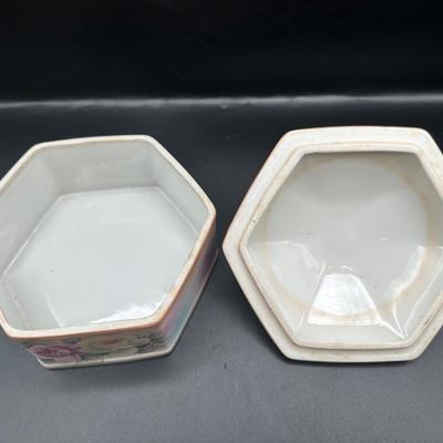 Vintage RS Prussia Hexagon Porcelain Trinket Jewelry Box, Hand Painted Roses