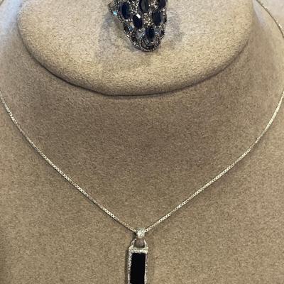 Sterling chain with black pendant and black accent ring