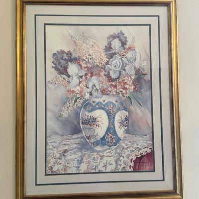 Dorothy Shoemaker Signed Print “Vase Peonies & Lace”