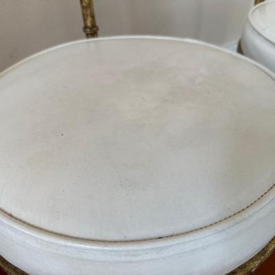 Pair of Faux Bamboo Gilt Metal Vanity Chairs with White Upholstered Seats