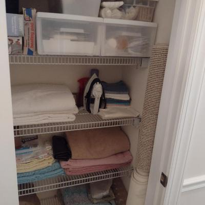 Assorted Bedding, Linens, and Contents of Closet