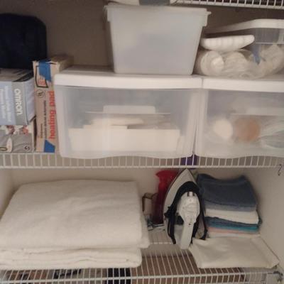 Assorted Bedding, Linens, and Contents of Closet