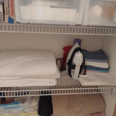 Assorted Bedding, Linens, and Contents of Closet