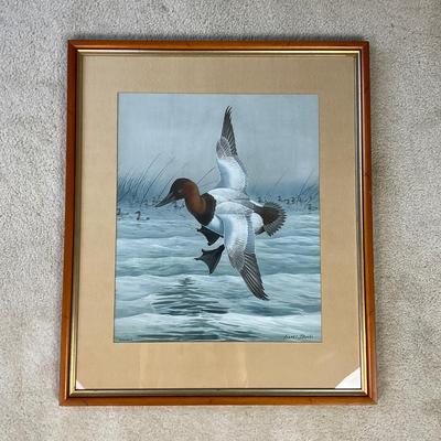 HZ311 Large Original Watercolor Signed "Frank L. Beebe" Canvas Back