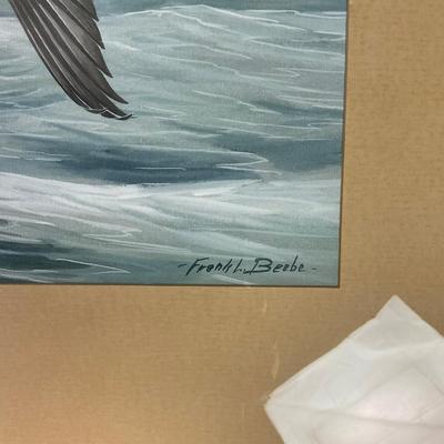 HZ311 Large Original Watercolor Signed "Frank L. Beebe" Canvas Back