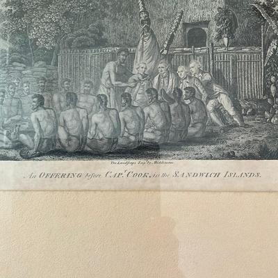 B326 Framed Engraving By John Webber "An Offering Before Captain Cook In The Sandwich Islands"