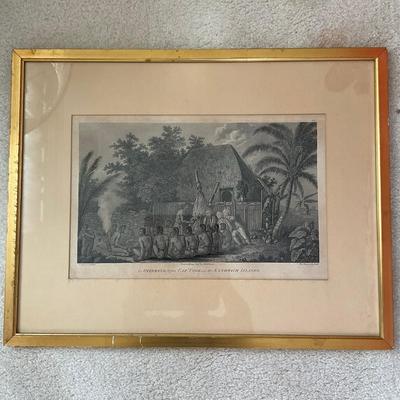 B326 Framed Engraving By John Webber "An Offering Before Captain Cook In The Sandwich Islands"