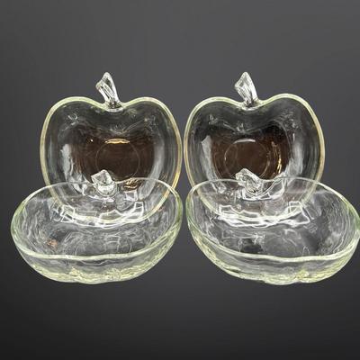Set of 4 Clear Glass Apple-Shaped Bowls