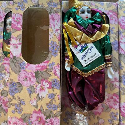 Porcelain Mardi Gras Jester Dolls in Original Boxes