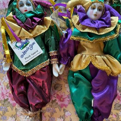 Porcelain Mardi Gras Jester Dolls in Original Boxes