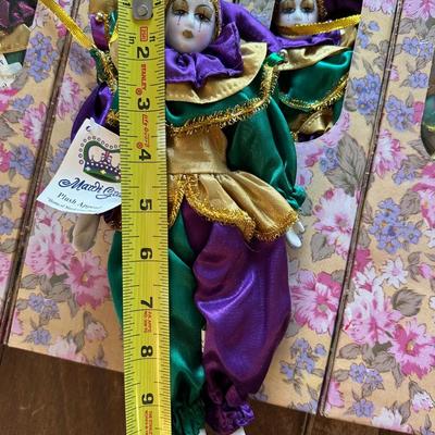Porcelain Mardi Gras Jester Dolls in Original Boxes