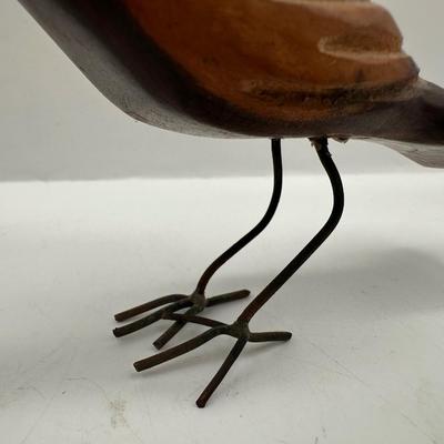 Pair of Hand-Carved Wooden Birds with Wire Legs