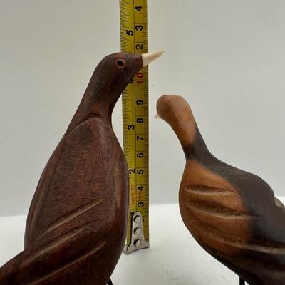 Pair of Hand-Carved Wooden Birds with Wire Legs