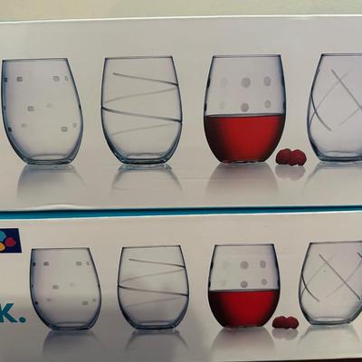 Luminarc Soho Drinkware – 12 Etched Stemless Wine Glasses (NIB)
