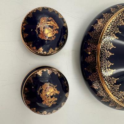 Limoges France Cobalt and Gold Porcelain Trinket Boxes
