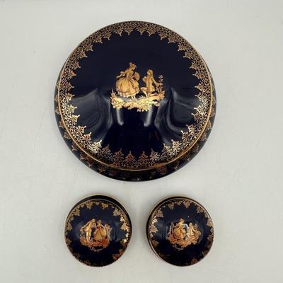 Limoges France Cobalt and Gold Porcelain Trinket Boxes