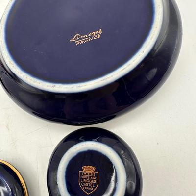 Limoges France Cobalt and Gold Porcelain Trinket Boxes
