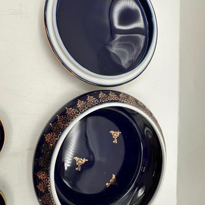 Limoges France Cobalt and Gold Porcelain Trinket Boxes