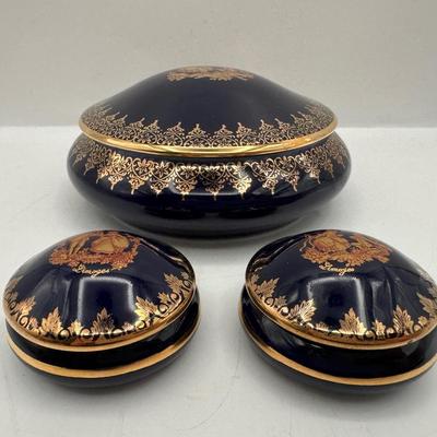 Limoges France Cobalt and Gold Porcelain Trinket Boxes