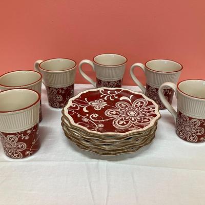 Sale Photo Thumbnail #10: Lot contains 6 mugs, 6 salad plates, and 6 dessert plates