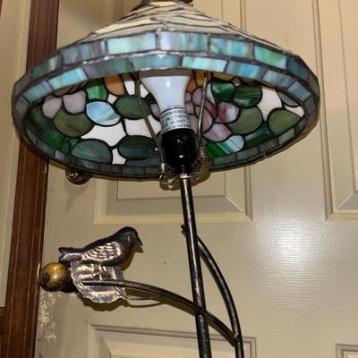 Bird Floor Lamp with Stained Glass Shade (D-MG)