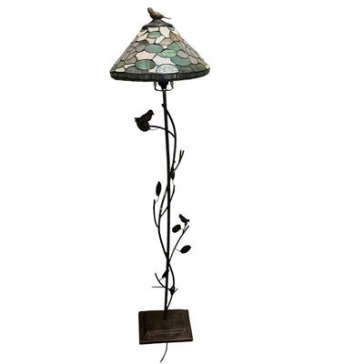 Bird Floor Lamp with Stained Glass Shade (D-MG)
