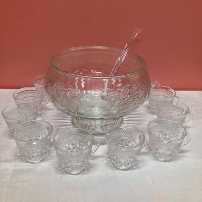 Sale Photo Thumbnail #28: Set includes punch bowl, glass ladle and 10 punch cups