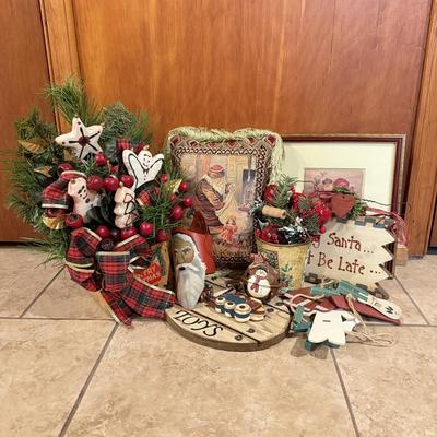 LOT 311B: Vintage Christmas Decor: Pillow, Wood Signs & More