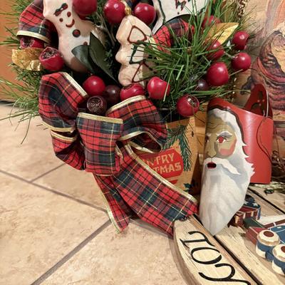 LOT 311B: Vintage Christmas Decor: Pillow, Wood Signs & More
