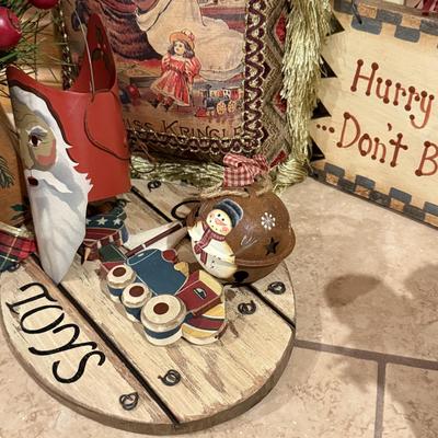 LOT 311B: Vintage Christmas Decor: Pillow, Wood Signs & More