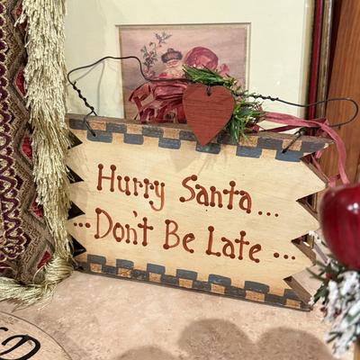 LOT 311B: Vintage Christmas Decor: Pillow, Wood Signs & More