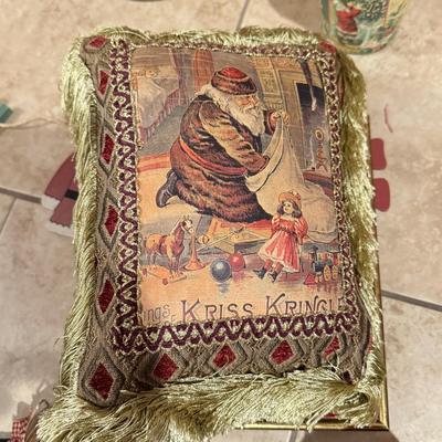 LOT 311B: Vintage Christmas Decor: Pillow, Wood Signs & More