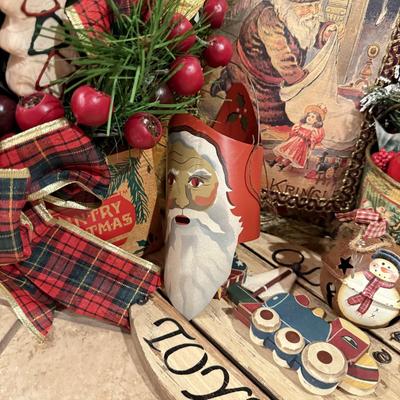 LOT 311B: Vintage Christmas Decor: Pillow, Wood Signs & More