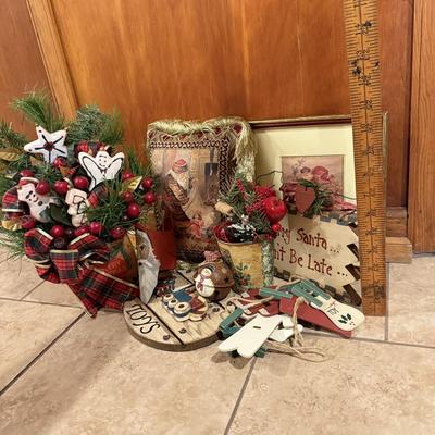 LOT 311B: Vintage Christmas Decor: Pillow, Wood Signs & More