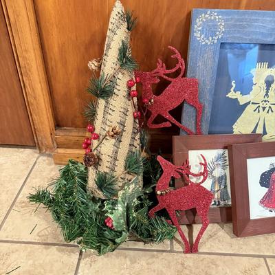 LOT 312B: Vintage Felt Reindeer w/ Music Themed Christmas Ornaments, Iron Trivets & More