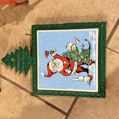 LOT 312B: Vintage Felt Reindeer w/ Music Themed Christmas Ornaments, Iron Trivets & More