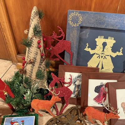 LOT 312B: Vintage Felt Reindeer w/ Music Themed Christmas Ornaments, Iron Trivets & More
