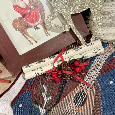 LOT 312B: Vintage Felt Reindeer w/ Music Themed Christmas Ornaments, Iron Trivets & More