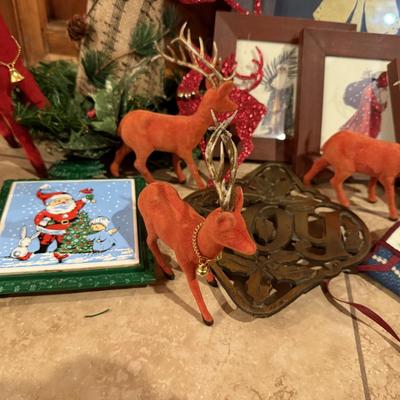 LOT 312B: Vintage Felt Reindeer w/ Music Themed Christmas Ornaments, Iron Trivets & More