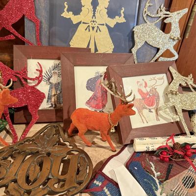LOT 312B: Vintage Felt Reindeer w/ Music Themed Christmas Ornaments, Iron Trivets & More