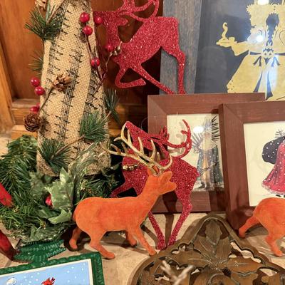 LOT 312B: Vintage Felt Reindeer w/ Music Themed Christmas Ornaments, Iron Trivets & More