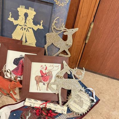 LOT 312B: Vintage Felt Reindeer w/ Music Themed Christmas Ornaments, Iron Trivets & More